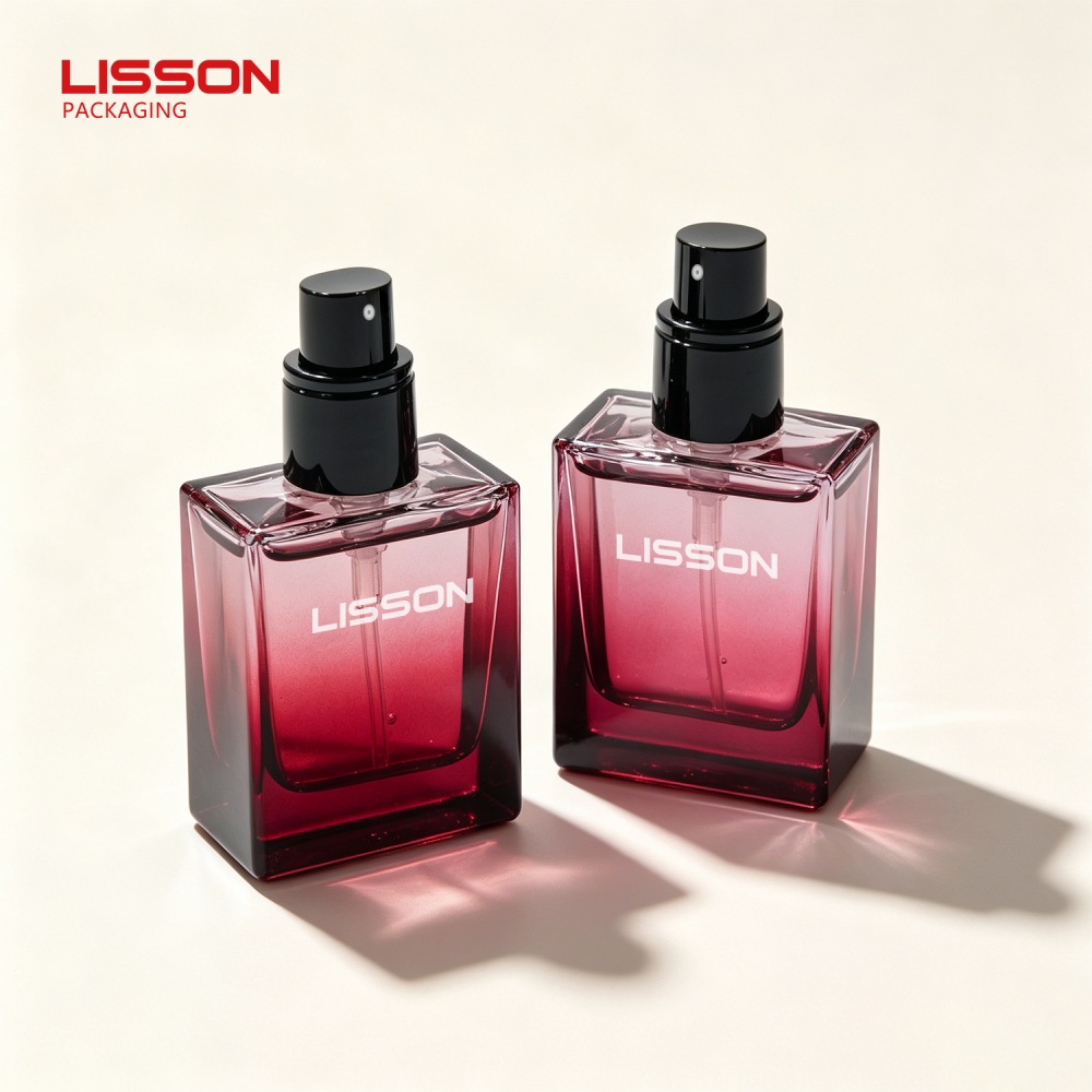 Frasco de perfume de lujo de vidrio plano y cuadrado con degradado de 30 ml.